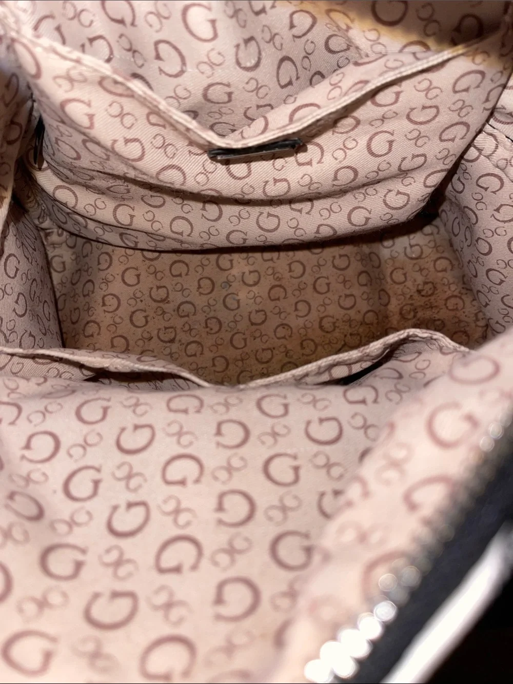 GUESS Black and White Striped Backpack